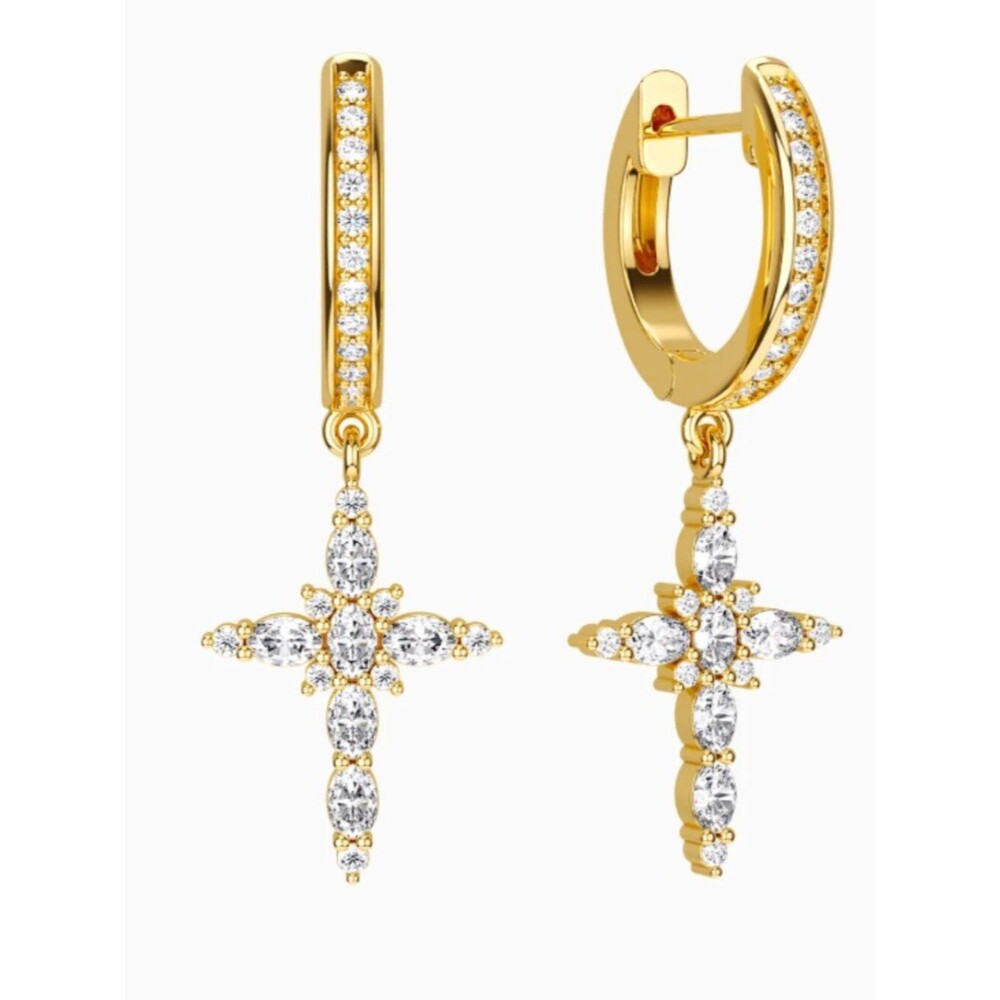 LAST ONE!  Byzantine 14K Faith‎ Cross Huggie Hoop Earrings